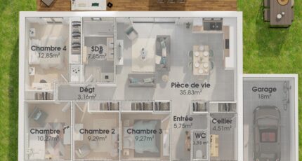Plain-pied GA 4 ch Design  - Maisons Tradilignes